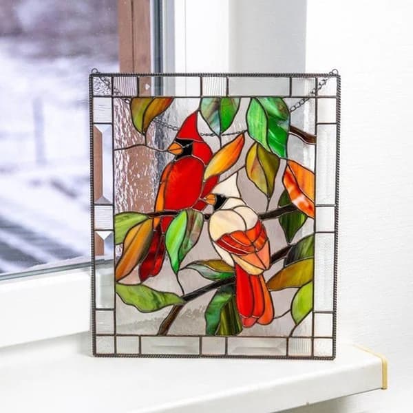 Fönsterpanel i målat glas med kardinal som väggdekoration