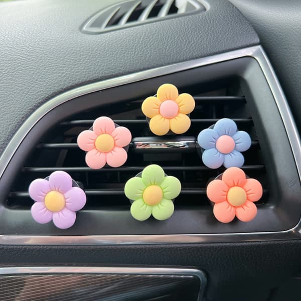 6-pack blomformade bilventilklämmor doftande aromaterapi luftfräschare dekor för bilinteriör