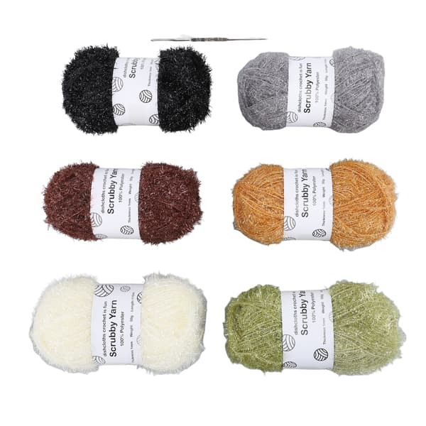 Sparkle Scrubby Garn 6-pack för virkade disktrasor och stickade dockväskor, jordfärgad glittertråd