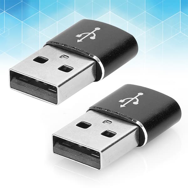 2-pak aluminium USB C til USB-adapter, sort, til opladning og datasynkronisering