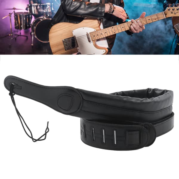 Svart justerbar gitarr axelrem i läder för bas med extra rem instrumenttillbehör