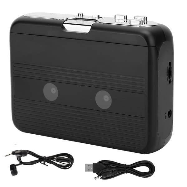 Bærbar Bluetooth Kassetteafspiller med FM-radio, Auto Reverse, Sort