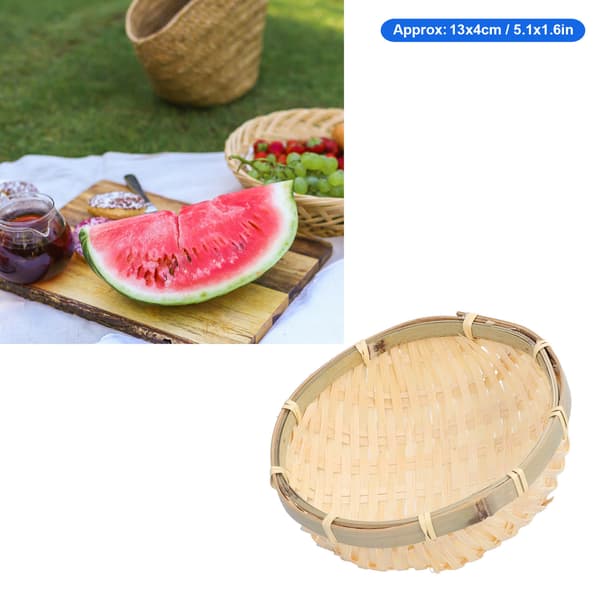 Fruktkorg Handvävd Bambu Mini Multifunktionell Robust Serveringskorgbricka för Vardagsrum Kök 13x4cm