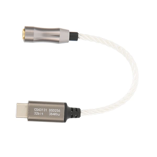 USB-C til 3,5 mm HiFi DAC Dongle, 15 cm lydadapter, 120dB lydkort til Android-telefon og PC, sølv