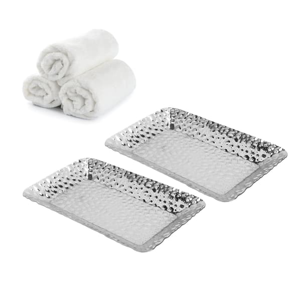 2 st handduksbricka i rostfritt stål, rektangulär serveringsfat, prydnadsfat, förvaringsorganisatör för kök och badrum, silver