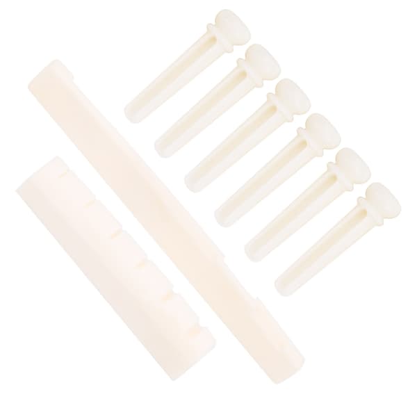 Stallbensbryggstift Gitarrsadel Reparationssats för Akustisk Gitarr, 6 stift 1 sadel 1 mutter, stift 28x7,8mm mutter 43x6x9mm sadel 72x3x9mm