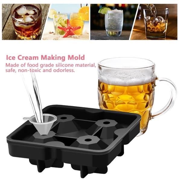 4-rums DIY Diamantformet Isbakke Kage Isfremstillingsform (Sort)