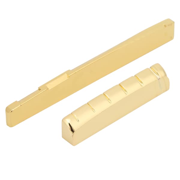 Gyllene mässing 6-strängad akustisk gitarrstallmutter och sadelkit, 74 mm sadel, 1 mutter 1 sadelset