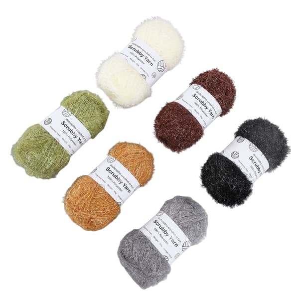Sparkle Scrubby Garn 6-pack för virkade disktrasor och stickade dockväskor, jordfärgad glittertråd