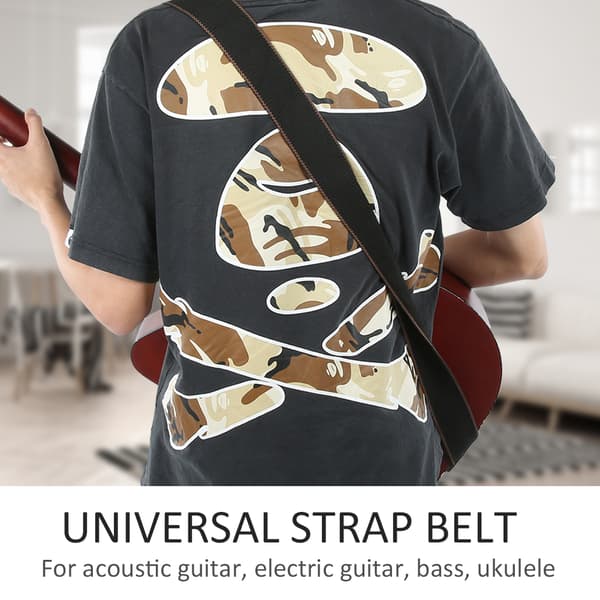 Justerbar bred gitarrrem i PU-läder för akustisk elbasukulele 3 plektrum brun