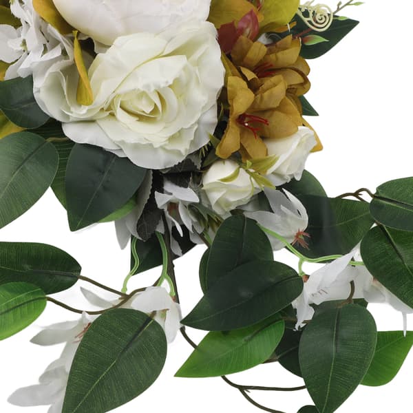 Vit siden & PE Faux blommig bröllopsbåge Swag, 2-pack mångsidig blomsterdekor för välkomstskyltar och evenemang