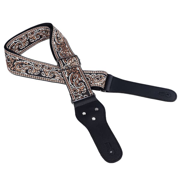 Broderad bred gitarrrem, justerbar brun axelrem med plektrum för akustisk, elektrisk och basgitarr