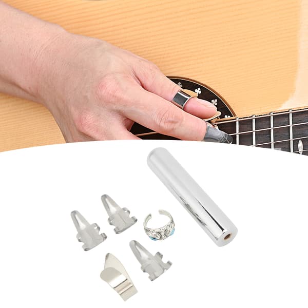 Rund metallgitarrslide-set Pro Tone Bar med 4 plektrum 1 ring silver för gitarr elgitarr stränginstrument