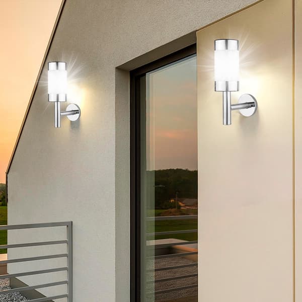 2 stk. LED-solcellelampe til vægmontering i rustfrit stål Udendørs havesensorlampe