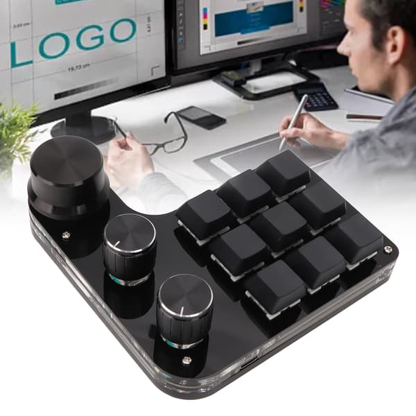 RGB Baggrundsbelyst Mini Makro Pad 9 Taster 3 Knapper Blå Switch USB Programmerbart Gaming & Kontor Tastatur