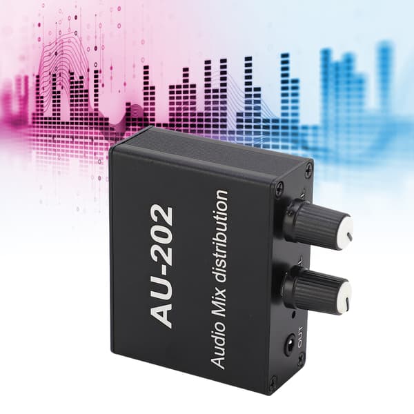 Mini Audio Distributionsmixer 2 ind 2 ud Stereo Forstærker Distributør med Strømadapter 100‑240V EU-stik