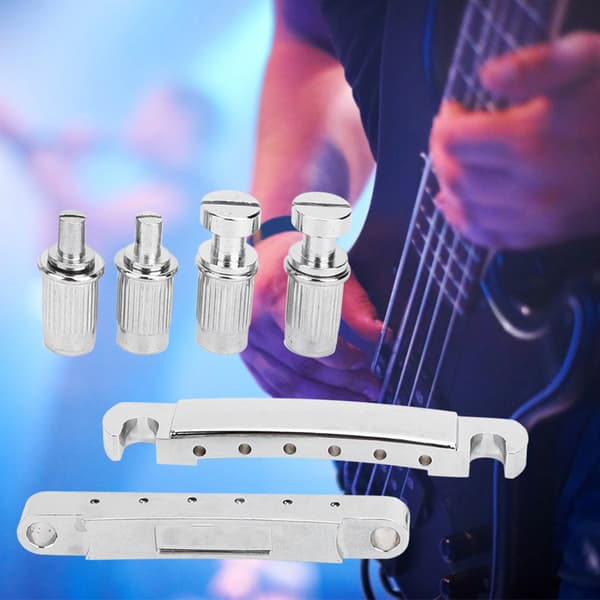 Premium Silver Gitarrstallset för Elgitarr med 1 Stallhuvud & 4 Skruvstänger