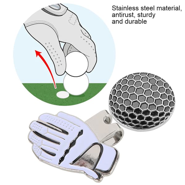 Magnetisk Golf Hatteclips med Boldmarkør, Kasketholder i Rustfrit Stål til Handske & Skygge, Sort & Hvid, 2-pak