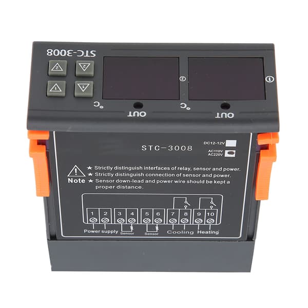 STC-3008 Dobbelt Display Dobbelt NTC Probe Sensor Temperatur Termostat Controller (110-220VAC)