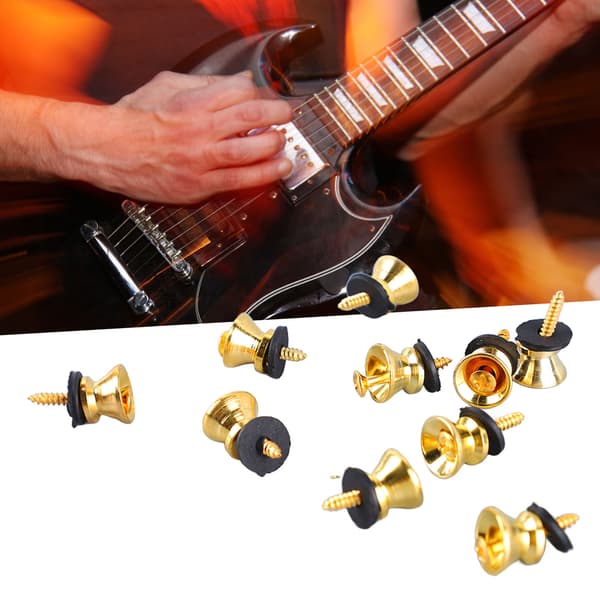 Gitarrbandlås 10-pack, svampdesignade metallbandknappar med monteringsskruvar för basgitarr och ukulele, guldfinish