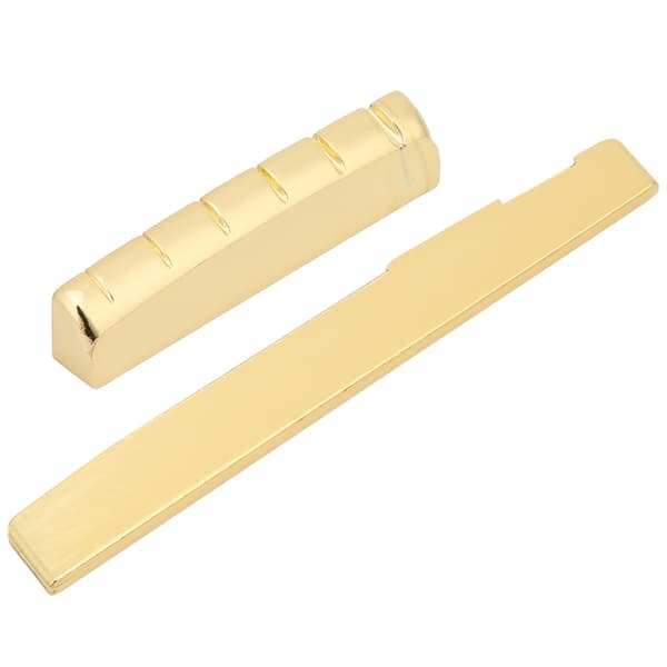 Gyllene mässing 6-strängad akustisk gitarrstallmutter och sadelkit, 74 mm sadel, 1 mutter 1 sadelset