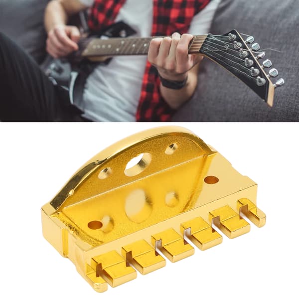 Guldmetall gitarrstränglåsmutter för huvudlös elgitarr, rostskyddad, 1 mutter + 4 fästskruvar