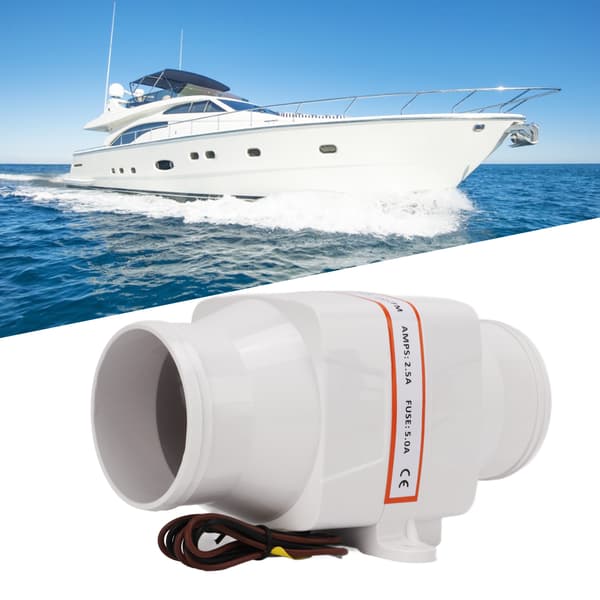 12V 3\" Inline Båt Länspump Fläkt 130CFM Vattentät Marin Ventilationsfläkt, 4-bladig impeller för motorrums luftflöde