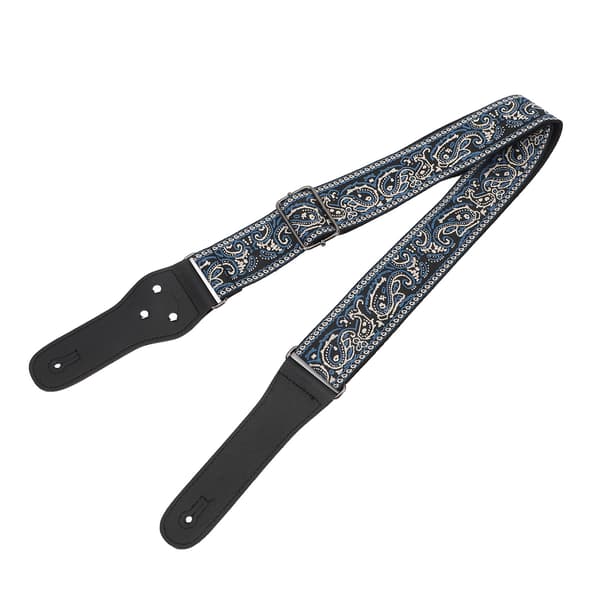 Retro broderad bred gitarrrem, justerbar längd för akustiska, elektriska och basgitarrer, blå