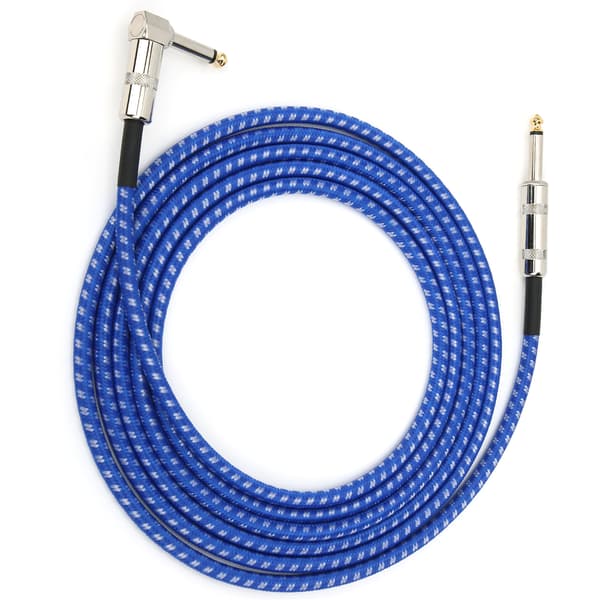 6,35 mm OFC Instrumentkabel Brusfri Blå och Vit 3m för Gitarr Bas Mikrofon Keyboard 1-pack