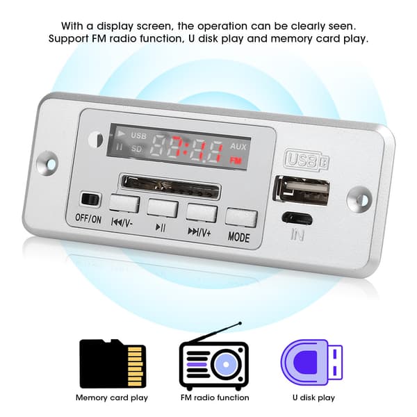 5V USB FM-radio MP3-afspillerkort, lydafkodermodul med effektforstærker til musik, sølv