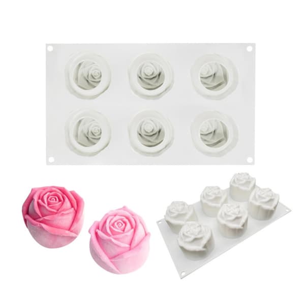 6-hulrums Rose Mousse Kageform Feriefest DIY Håndsæbe Chokolade Bageform