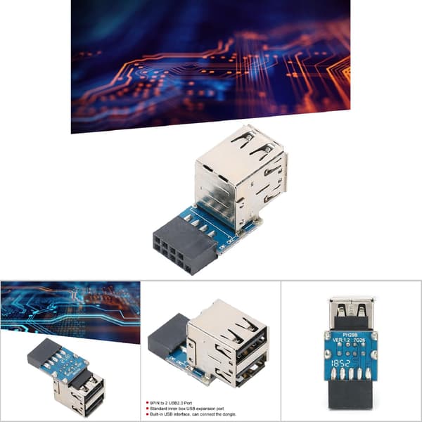 9-bens til dobbelt USB 2.0 Header Splitter Hub Adapter til PC-bundkort