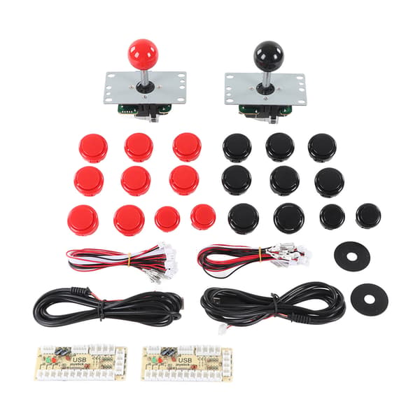 Gør-det-selv 2-spiller Arcade Joystick Sæt, USB Game Controller PCB, 30 Røde Sorte Trykknapper, Retro Gaming Konsolpakke
