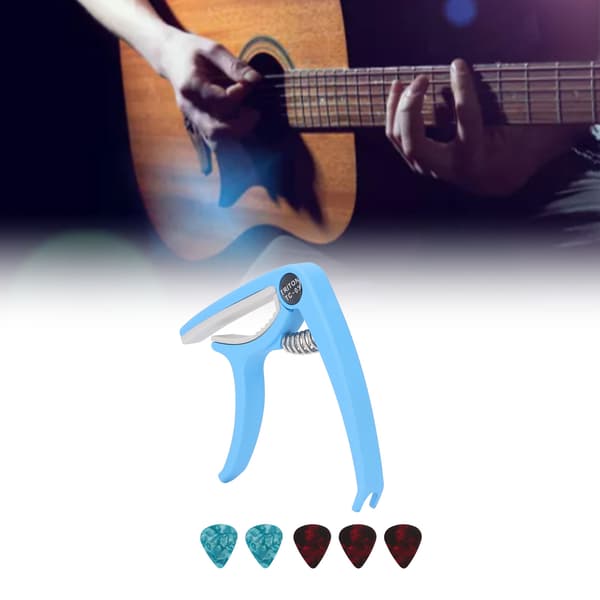 Elgitarr Capo ABS Quick Release Ukulele Gitarr Capo Set med 5st Gitarrplektrum för Mandolin Banjo Blå