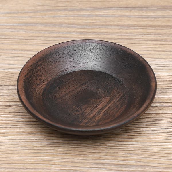 Solid mörk träfruktbricka rund matserveringsbricka te dessert tårta tallrik (7,5 cm)