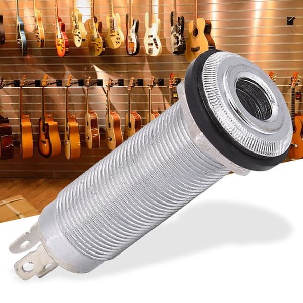 Gängad Barrel Output Jack Plug Socket Connector 1/4 tum för elgitarr och bas silver