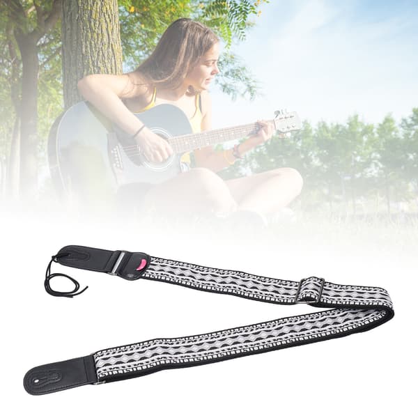 Etnisk vävd gitarrrem 2\" bred bomull läder justerbar med plektrumhållare för basgitarr ukulele