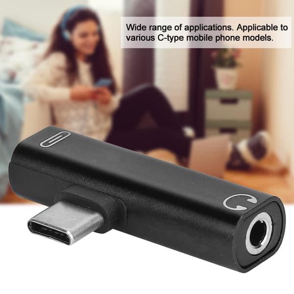2-pak 2-i-1 USB-C til 3,5 mm splitteradapter, lyd- og opladningskabel til headset, sort