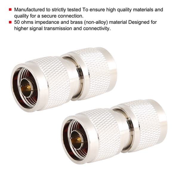 2-pack 50 Ohm N-typ hane till hane rak adapter i mässing