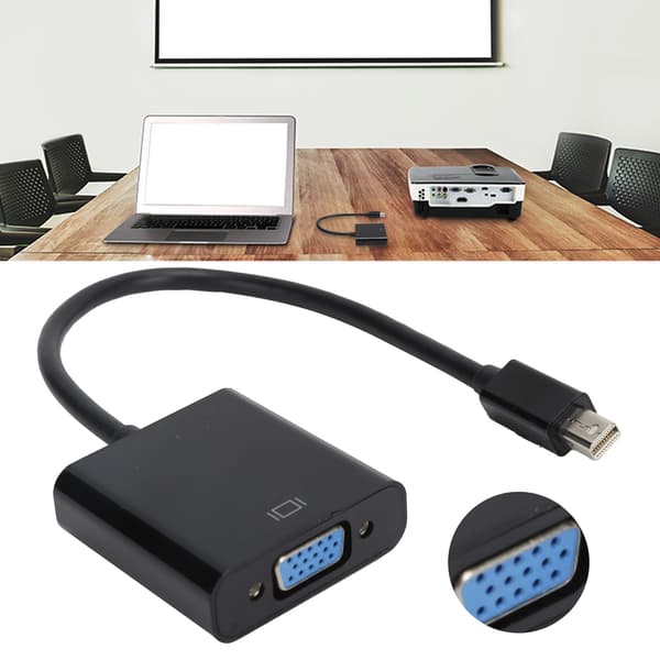 Mini DisplayPort til VGA-adapterkonverter, ABS-hus, sort, til ThinkPad bærbar computer og pc