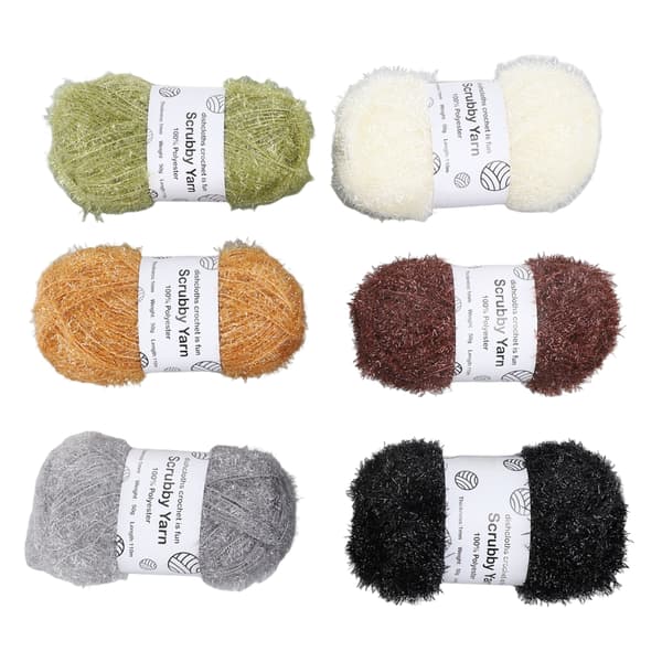Sparkle Scrubby Garn 6-pack för virkade disktrasor och stickade dockväskor, jordfärgad glittertråd