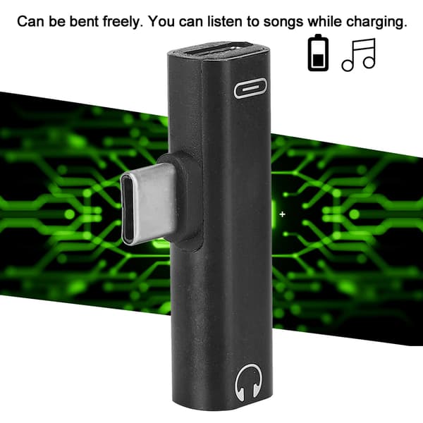 2-pak 2-i-1 USB-C til 3,5 mm splitteradapter, lyd- og opladningskabel til headset, sort