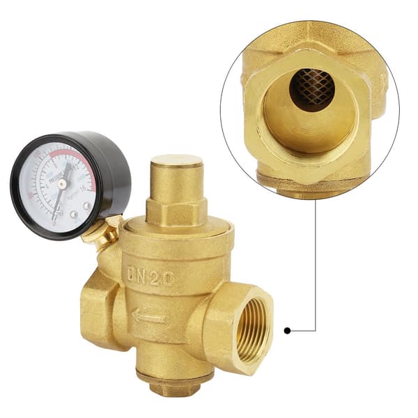 DN20 Justerbar Vattentrycksregulator i Mässing med Manometer