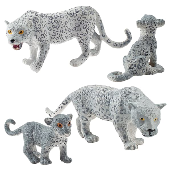 4 Stykker Sneleopard Figur PVC Realistisk Sneleopard Miniature Vilde Dyr Model Actionfigur til Samling