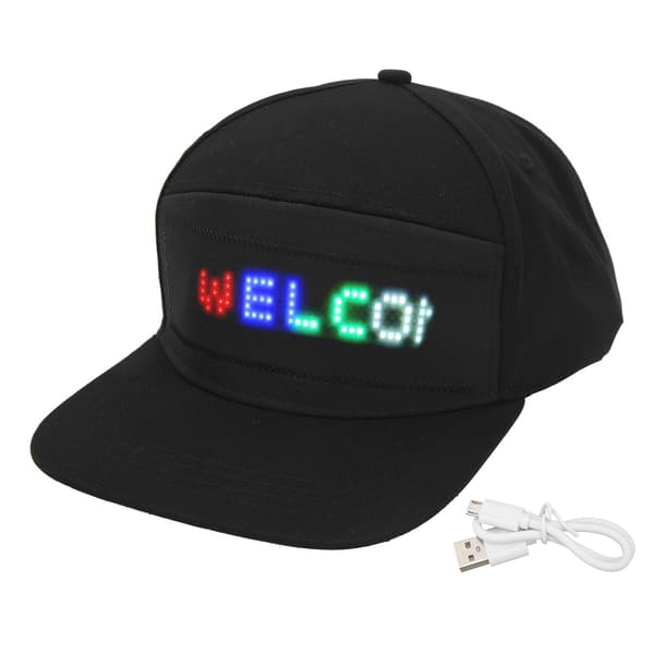 LED-hat programmerbar Bluetooth APP redigerbar farverig kasket til udendørs koncert karneval sort