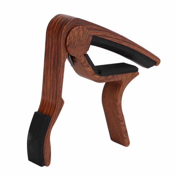 Quick Release String Lock Capo Kit med 5 Guitar Picks til Bas & Banjo, Mørk Valnød Finish