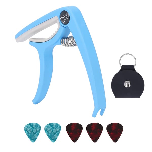 Elgitarr Capo ABS Quick Release Ukulele Gitarr Capo Set med 5st Gitarrplektrum för Mandolin Banjo Blå