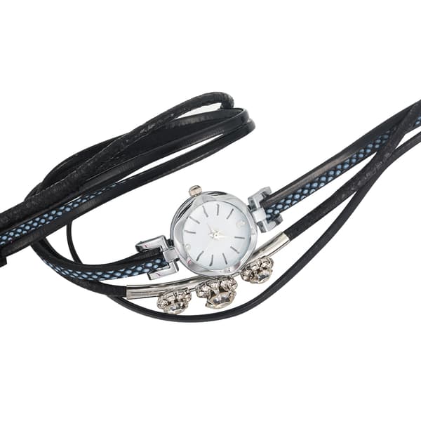 Dame Rhinestone PU-rem Rund Urskive Quartz Armbåndsur (Sort)