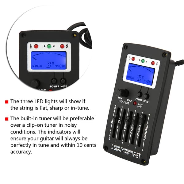 F-5T 5-bands equalizer digital tuner pickup för elakustisk klassisk gitarr