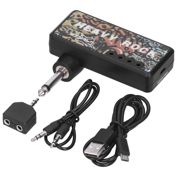 Elgitarr Bas Hörlursförstärkare med Ljudkabeladapter USB-laddning Gitarrtillbehör